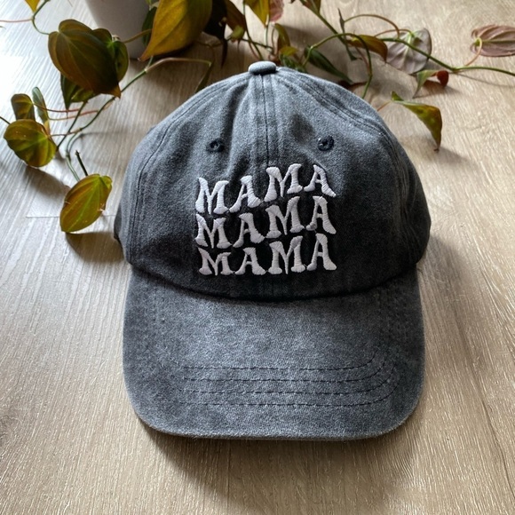 MAMA Embroidered Baseball Hat Vintage Adjustable Peaked Gray Distressed - Picture 1 of 4